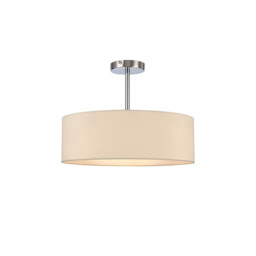Baymont 45cm Polished Chrome 3 Light E27 Semi Flush Fixture, With 4cm x 15cm Faux Silk Shade, Ivory Pearl/White Laminate