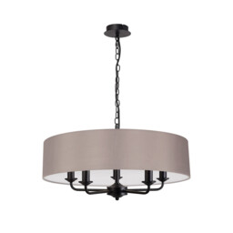 Banyan 5 Light Multi Arm Pendant With 60cm x 15cm Faux Silk Fabric Shade Matt Black/Grey - thumbnail 5