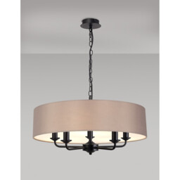 Banyan 5 Light Multi Arm Pendant With 60cm x 15cm Faux Silk Fabric Shade Matt Black/Grey - thumbnail 2