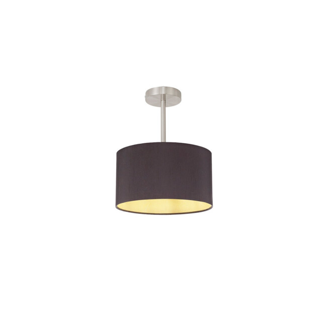 Baymont Satin Nickel E27 Semi Flush With 30cm x 17cm Dual Faux Silk Shade, Midnight Black/Green Olive - image 1