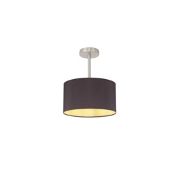 Baymont Satin Nickel E27 Semi Flush With 30cm x 17cm Dual Faux Silk Shade, Midnight Black/Green Olive