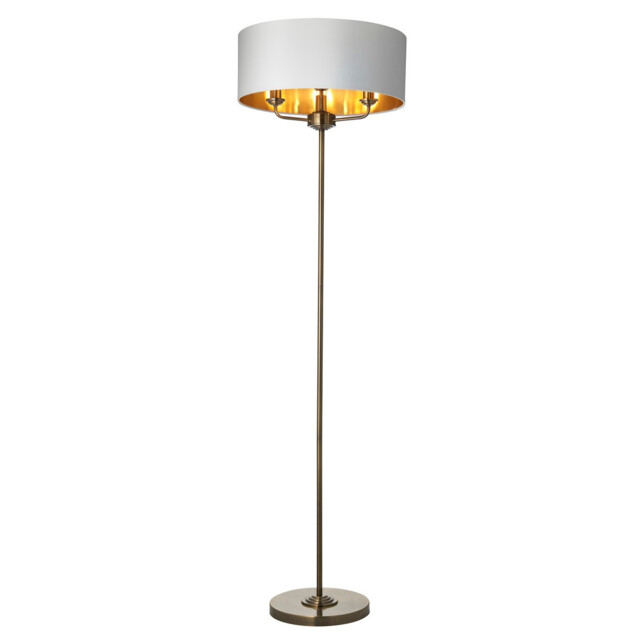 Highclere Base & Shade Floor Lamp, Antique Brass Plate, Vintage White Fabric - image 1