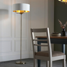 Highclere Base & Shade Floor Lamp, Antique Brass Plate, Vintage White Fabric - thumbnail 2