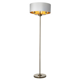 Highclere Base & Shade Floor Lamp, Antique Brass Plate, Vintage White Fabric