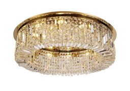 Wethersfield 80cm Round Flush Chandelier, 12 Light E14, Gold, Crystal - thumbnail 1