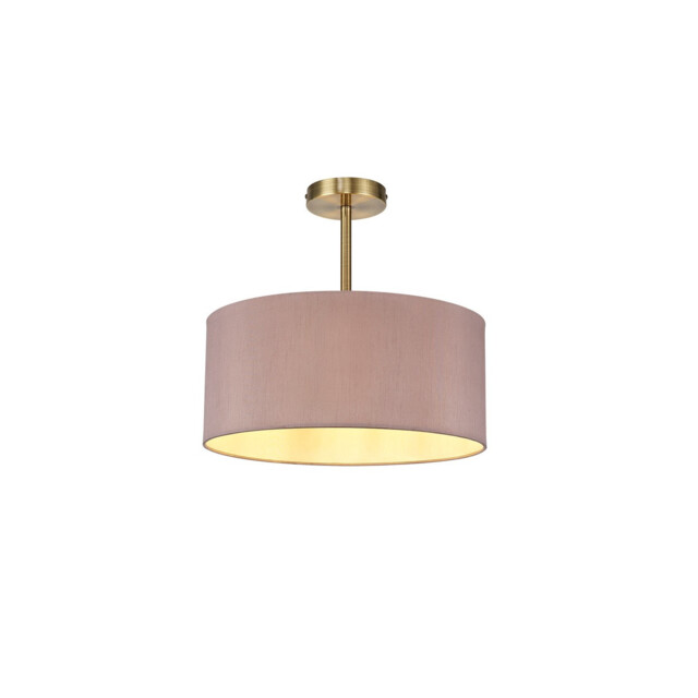 Baymont Antique Brass E27 Semi Flush With 40cm x 18cm Dual Faux Silk Shade, Taupe/Halo Gold - image 1