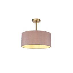 Baymont Antique Brass E27 Semi Flush With 40cm x 18cm Dual Faux Silk Shade, Taupe/Halo Gold