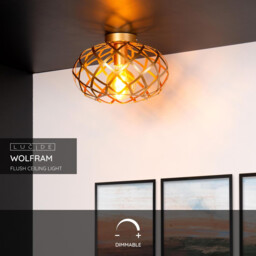 Wolfram Modern Flush Ceiling Light - Ø 30cm - 1xE27 - Matt Gold, Brass - thumbnail 2