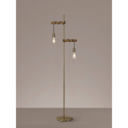 Hampton Floor Lamp, 2 Light E27, Medium Oak, Antique Brass - thumbnail 3