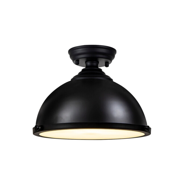 Cairo 31cm Flush Ceiling Lamp Fitting, E27, Black, Frosted Glass - image 1