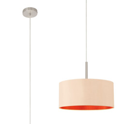 Baymont Satin Nickel E27 Single Pendant With 40cm x 18cm Dual Faux Silk Shade, Antique Gold/Ruby