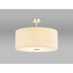 Baymont Satin Nickel 5 Light E27 Semi Flush Fixture With 60cm x 22cm Faux Silk Shade, Ivory Pearl/White Laminate - thumbnail 2