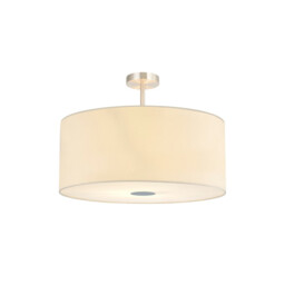 Baymont Satin Nickel 5 Light E27 Semi Flush Fixture With 60cm x 22cm Faux Silk Shade, Ivory Pearl/White Laminate