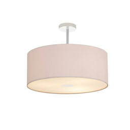 Baymont Polished Chrome 3 Light E27 Semi Flush With 50cm x 20cm Dual Faux Silk Shade, Nude Beige/Moonlight