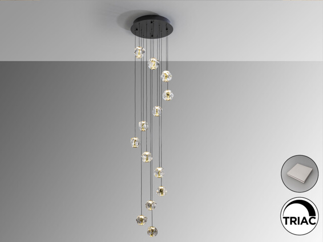 Zaria 13 Light Cluster Pendant Ceiling Light Black, Gold, Clear LED 3000K Dimmable - image 1