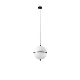 Dome 23cm Globe Pendant Ceiling Light Satin Black, Gloss White Shade E27