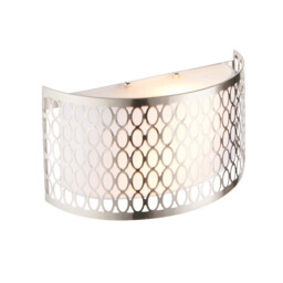 Cordero Flush Wall Lamp Satin Nickel Plate, White Fabric & Frosted Glass 2x E14