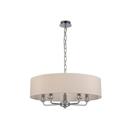 Banyan 5 Light Multi Arm Pendant, E14 Polished Chrome With 60cm x 15cm Dual Faux Silk Shade, Nude Beige/Moonlight - thumbnail 5