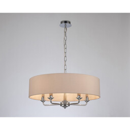Banyan 5 Light Multi Arm Pendant, E14 Polished Chrome With 60cm x 15cm Dual Faux Silk Shade, Nude Beige/Moonlight - thumbnail 2