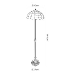 Lincoln 2 Light Leaf Design Floor Lamp E27 With 50cm Tiffany Shade, Beige, Clear Crystal, Aged Antique Brass - thumbnail 2