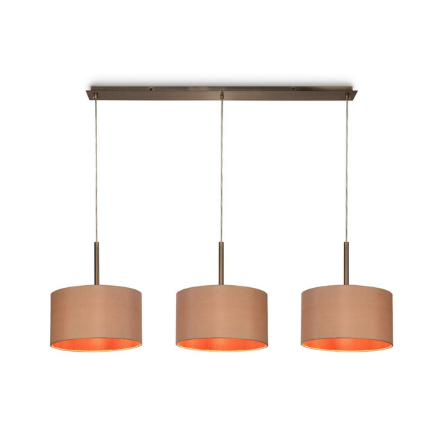 Baymont Antique Brass 3 Light E27 Linear Pendant With 30cm x 17cm Dual Faux Silk Shade, Antique Gold/Ruby - image 1