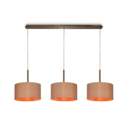 Baymont Antique Brass 3 Light E27 Linear Pendant With 30cm x 17cm Dual Faux Silk Shade, Antique Gold/Ruby
