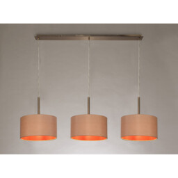 Baymont Antique Brass 3 Light E27 Linear Pendant With 30cm x 17cm Dual Faux Silk Shade, Antique Gold/Ruby - thumbnail 2