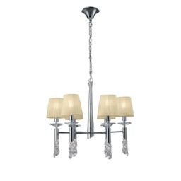 Tiffany Pendant 6+6 Light E14+G9, Polished Chrome With Cream Shades & Clear Crystal