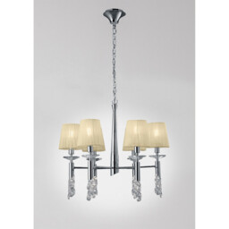 Tiffany Pendant 6+6 Light E14+G9, Polished Chrome With Cream Shades & Clear Crystal - thumbnail 2