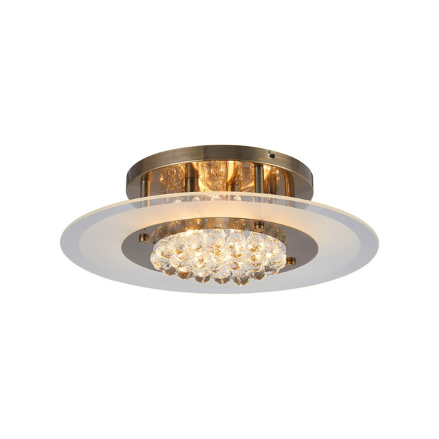 Delmar 50cm Flush Ceiling Round 6 Light G9 Antique Brass/Glass/Crystal - image 1