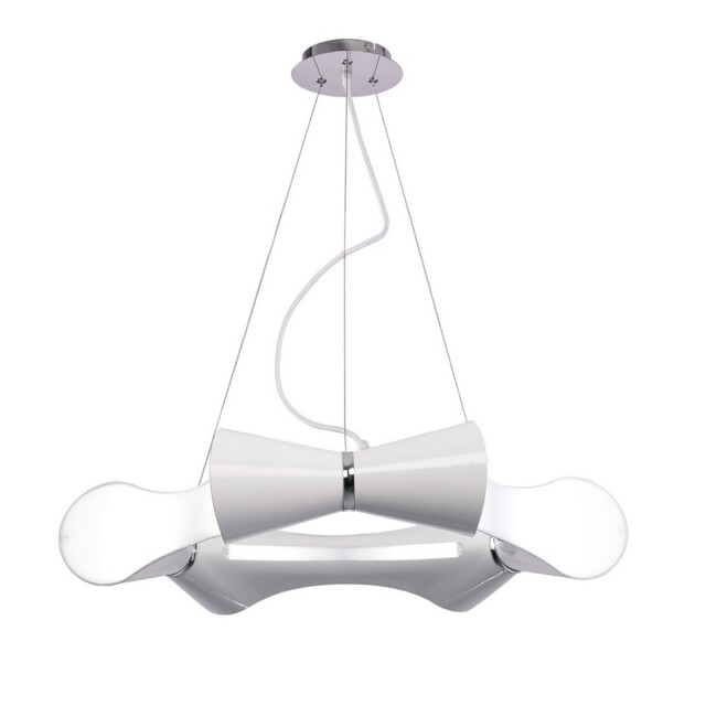 Ora Ceiling Pendant 6 Flat Round Light E27, Gloss White, White Acrylic, Polished Chrome - image 1
