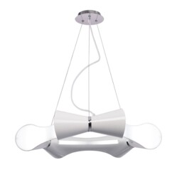 Ora Ceiling Pendant 6 Flat Round Light E27, Gloss White, White Acrylic, Polished Chrome - thumbnail 1