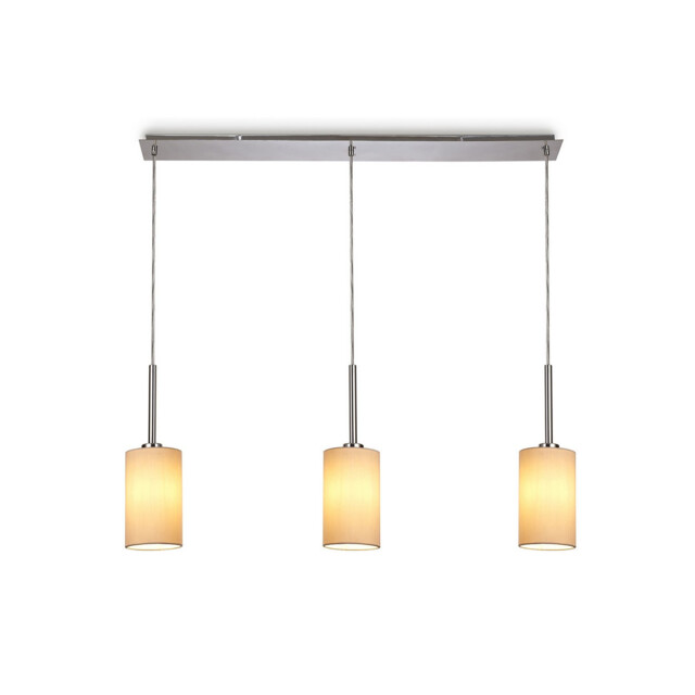 Baymont Polished Chrome 3 Light E27 Linear Pendant, With 12cm x 20cm Dual Faux Silk Shade, Nude Beige/Moonlight - image 1