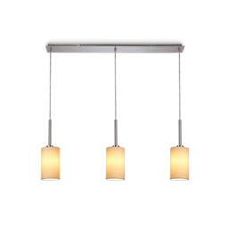 Baymont Polished Chrome 3 Light E27 Linear Pendant, With 12cm x 20cm Dual Faux Silk Shade, Nude Beige/Moonlight