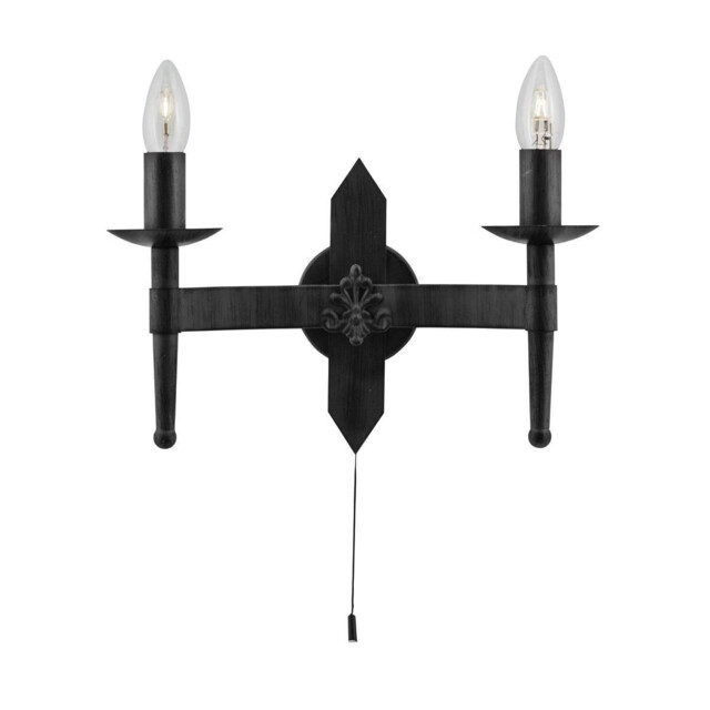 Cartwheel 2 Light Indoor Candle Wall Light Black, E27 - image 1