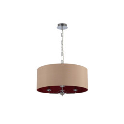 Banyan 3 Light Multi Arm Pendant, E14 Polished Chrome With 50cm x 20cm Dual Faux Silk Shade, Antique Gold/Ruby - thumbnail 5