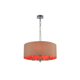 Banyan 3 Light Multi Arm Pendant, E14 Polished Chrome With 50cm x 20cm Dual Faux Silk Shade, Antique Gold/Ruby