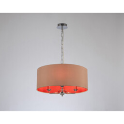 Banyan 3 Light Multi Arm Pendant, E14 Polished Chrome With 50cm x 20cm Dual Faux Silk Shade, Antique Gold/Ruby - thumbnail 2