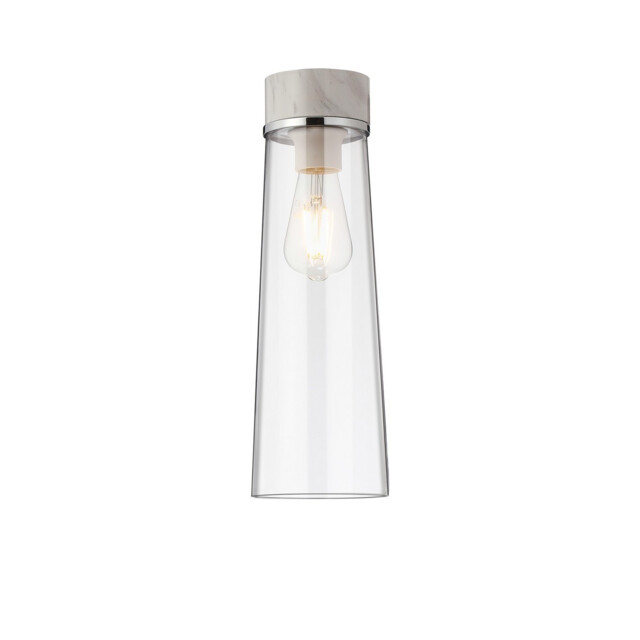 Freedom Ceiling Lamp E27, With Large Clear Cylindrical Cone Glass White Marble, Clear - image 1