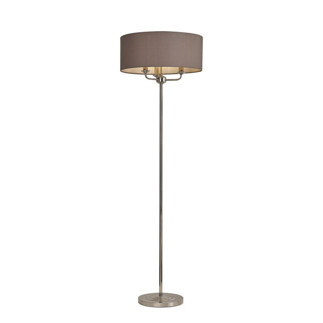 Banyan 3 Light Switched Floor Lamp With 50cm x 20cm Faux Silk Shade, Grey/White Laminate Polished Nickel/Grey - image 1