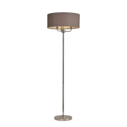 Banyan 3 Light Switched Floor Lamp With 50cm x 20cm Faux Silk Shade, Grey/White Laminate Polished Nickel/Grey