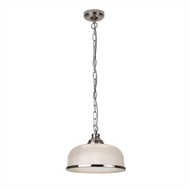 Bistro 1 Light Dome Ceiling Pendant Silver, White, Glass Single, E27 - image 1