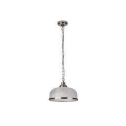 Bistro 1 Light Dome Ceiling Pendant Silver, White, Glass Single, E27 - thumbnail 2