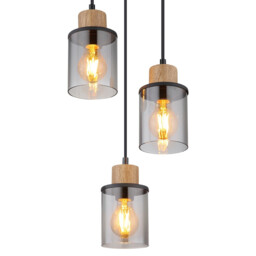 Reid Cluster Pendant Ceiling Light Matt Black Smoke Glass Shade 3x E27 - thumbnail 3