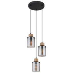 Reid Cluster Pendant Ceiling Light Matt Black Smoke Glass Shade 3x E27 - thumbnail 2