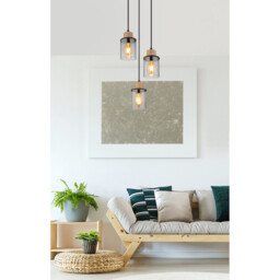 Reid Cluster Pendant Ceiling Light Matt Black Smoke Glass Shade 3x E27 - thumbnail 5