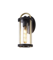 Conesus Small Wall Lamp, 1 x E27, Black & Gold, Clear Glass, IP54 - thumbnail 1