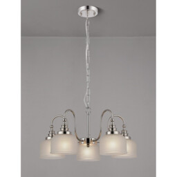 DeRuyter 57cm Semi Flush/Pendant, 5 Light E27, Polished Nickel/Frosted Glass - thumbnail 3