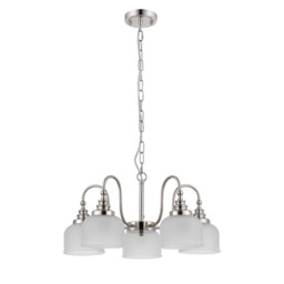 DeRuyter 57cm Semi Flush/Pendant, 5 Light E27, Polished Nickel/Frosted Glass - thumbnail 5