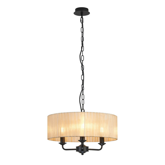 Banyan 3 Light Multi Arm Pendant With 45cm x 15cm Organza Shade Matt Black/Soft Bronze - image 1
